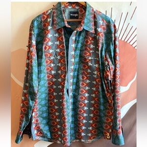 Wrangler Western Men's Blue Red Checotah Pearl-Snap Button Down XXL